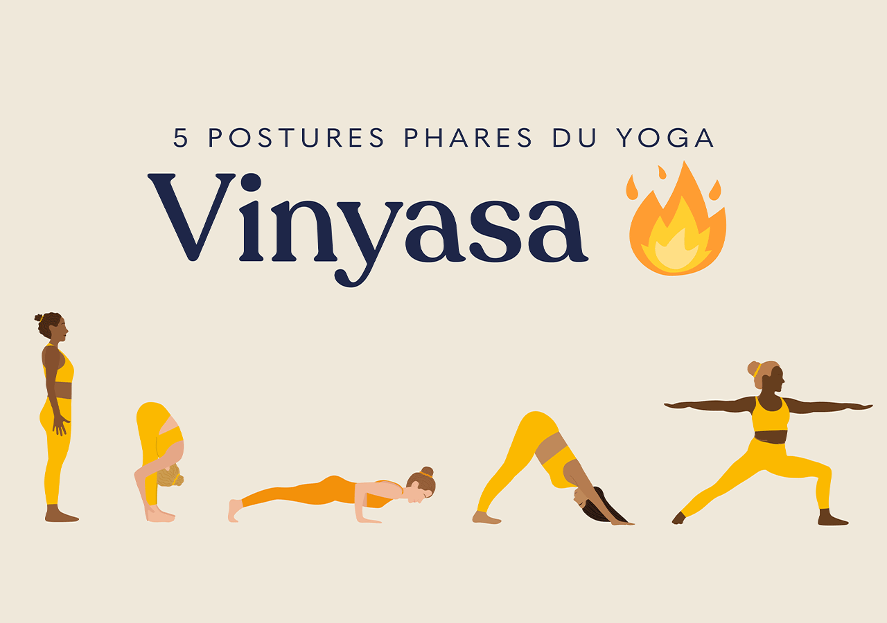5 Postures Phares du Yoga Vinyasa 🔥 - Justasana - Cartes de yoga pour pratiquer en autonomie